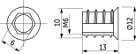 Гайка Rampa М6x10x13 с шестигран. углублением с буртиком AKS (61503) 10 шт