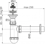 Сифон д/умывальника 40 с решеткой 63 + 6/4" × 40/50 Alcaplast A41+A770
