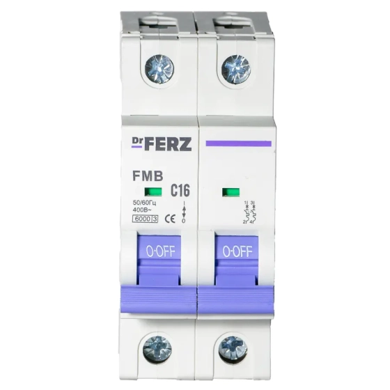 Автоматический выключатель DrFERZ FMB-C 6kA 2P 16A тип С (00072)