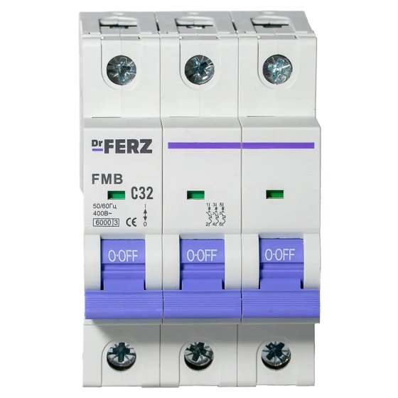 Автоматический выключатель DrFERZ FMB-C 6kA 3P 32A тип С (00088)