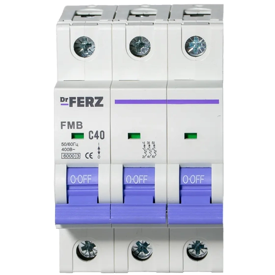 Автоматический выключатель DrFERZ FMB-C 6kA 3P 40A тип С (00089)