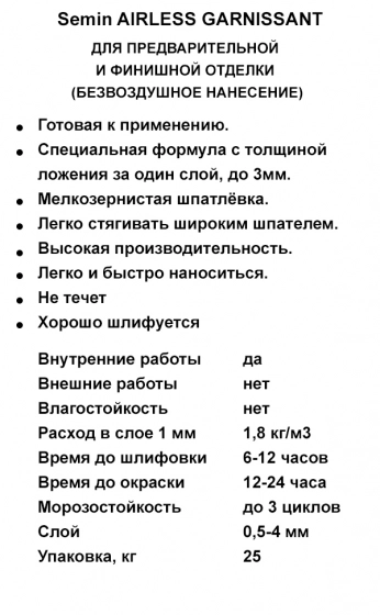 Шпатлевка SEMIN AIRLESS GARNISSANT (синяя крышка) 20 кг