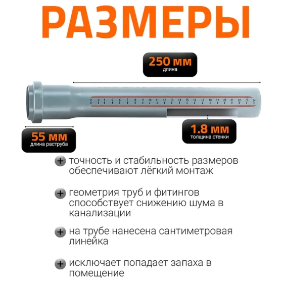 Труба для внутренней канализации 40х250 мм Ostendorf HTEM