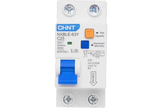 Дифавтомат CHINT NXBLE-63Y 4,5kA 1P+N C 25A/30mA тип AC