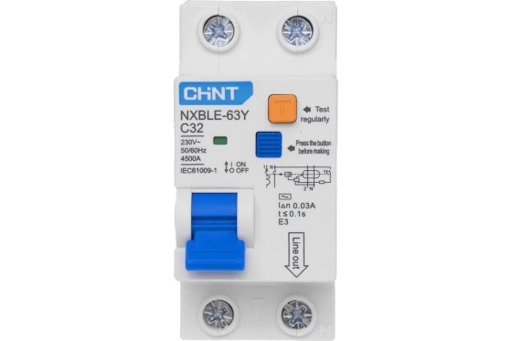 Дифавтомат CHINT NXBLE-63Y 4,5kA 1P+N C 32A/30mA тип AC