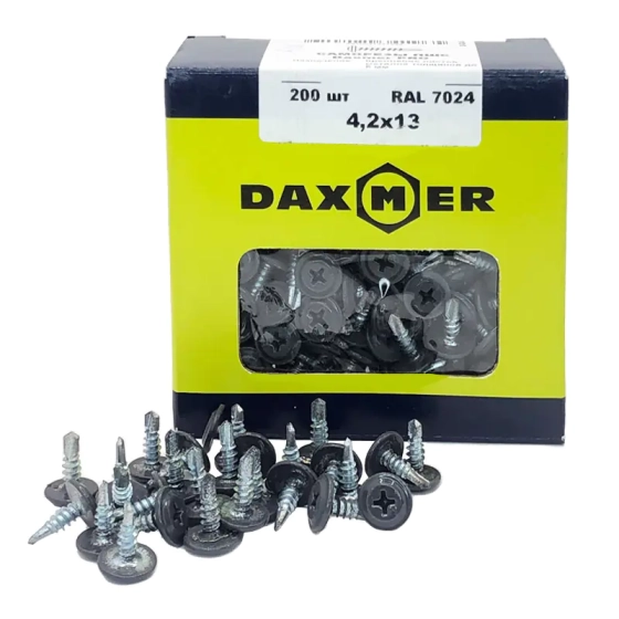 Саморез с прессшайбой DAXMER 4,2х13 со сверлом, RAL 7024 (200 шт)
