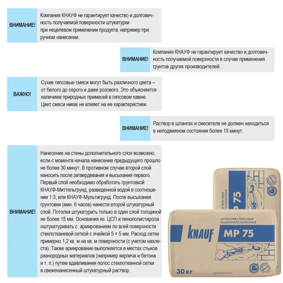 Штукатурка гипсовая машинного нанесения KNAUF MP 75, 30 кг