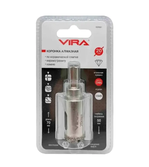 Коронка алмазная 20 мм по керамике, керамограниту, камню VIRA 559501
