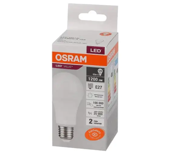 Светодиодная лампа OSRAM 15Вт Е27 4000К нейтральный белый свет