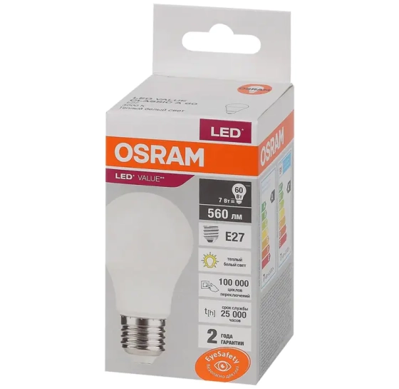 Светодиодная лампа OSRAM 7Вт Е27 3000К теплый белый свет