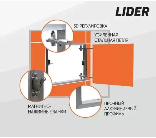 Люк под плитку алюминиевый Lider 60х40 см