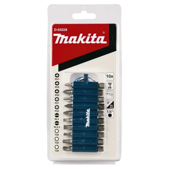 Набор бит 10 шт с карабином Makita D-65028