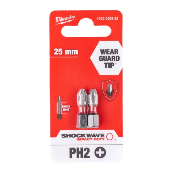 Бита для шуруповерта Shockwave Impact Duty PH2 25 мм Milwaukee (2 шт)
