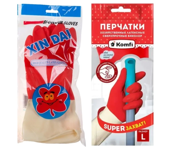 Перчатки латексные хозяйственные сверхпрочные Биколор (размер L)