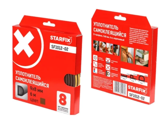 Уплотнитель "D" черный 9х8 мм 6 м Starfix SF1012-03