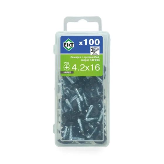 Саморез с прессшайбой ЕКТ 4,2x16 со сверлом, RAL 9005, 100 шт (B007932)