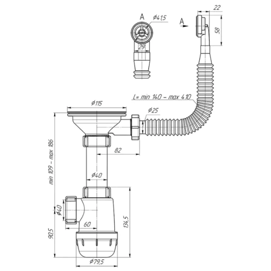 Сифон для мойки 3 1/2"х40 с гибким круг. переливом АНИ Грот A0142S