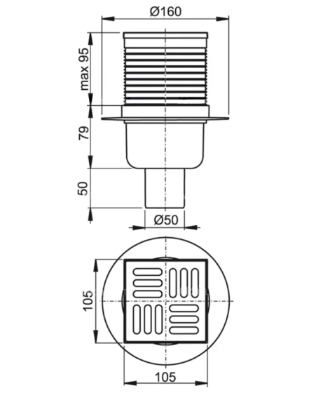Трап для душа Alcaplast вертикальный 105x105/50 APV2 BL 01
