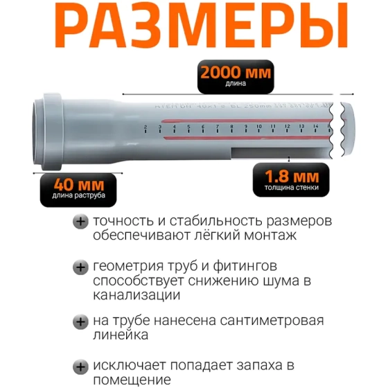 Труба для внутренней канализации 32х2000 мм Ostendorf HTEM