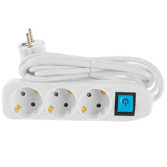 Удлинитель 3 м с выключателем. 3 розетки с/з Electraline 62050 (белый)