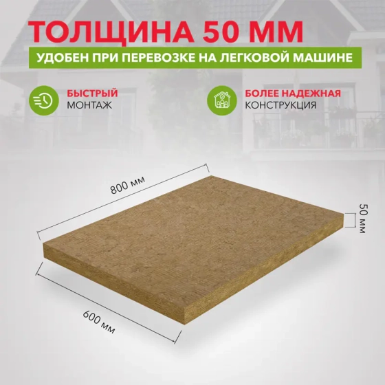 Минеральная вата Rockwool Лайт Баттс Скандик 50 мм (12 плит = 5,76 м²)