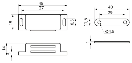Защелка магнитная мебельная черная AKS (57253) 5 шт