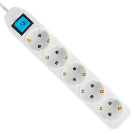 Удлинитель 5 м с выключателем 5 розеток с/з Electraline 62169 (белый)