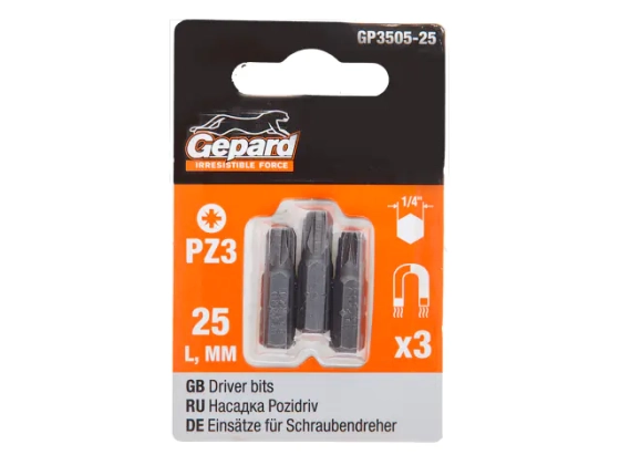 Бита для шуруповерта PZ3х25 мм Gepard (GP3505-25) 3 шт