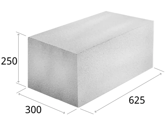 Блок газосиликатный ЗАБУДОВА 625x300x250, возможно 10% боя