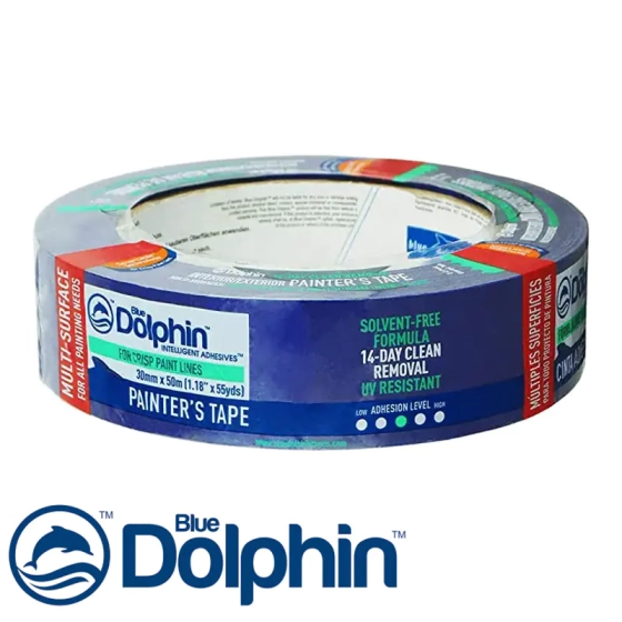 Лента малярная для деликатных поверхностей Blue Dolphin 30 мм х 50 м