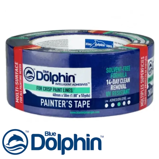 Лента малярная для деликатных поверхностей Blue Dolphin 48 мм х 50 м