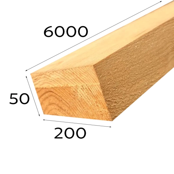 Брус нестроганный 200х50х6000 мм (сорт 2-3)