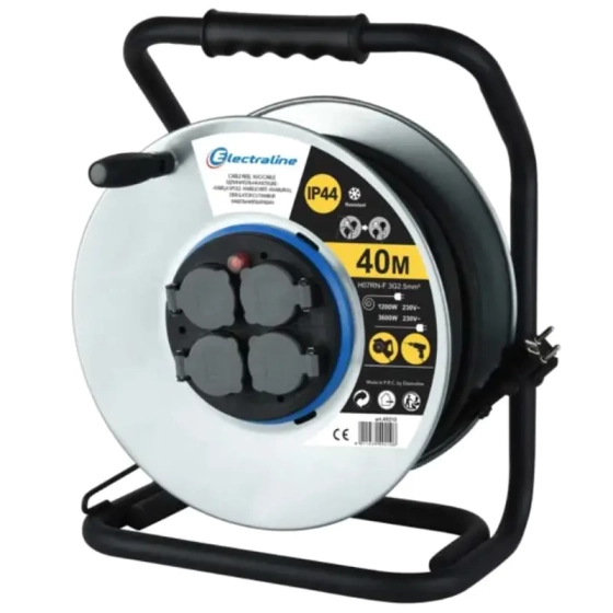 Удлинитель на катушке 40 м, 4 розетки с/з Electraline (49210)