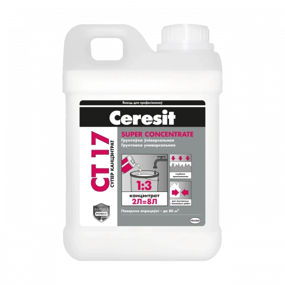 Грунтовка Ceresit CT-17 суперконцентрат 1:3 бесцветный (белый) 2 л
