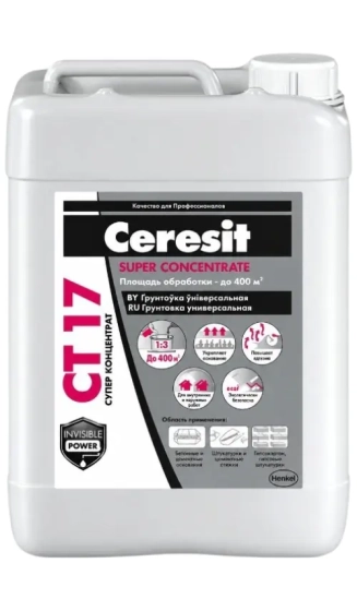 Грунтовка Ceresit CT-17 суперконцентрат 1:3 бесцветный (белый) 5 л