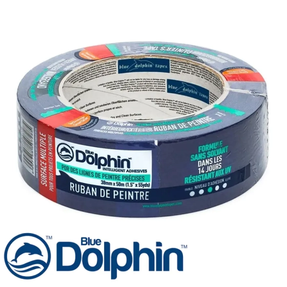 Лента малярная для деликатных поверхностей Blue Dolphin 38 мм х 50 м