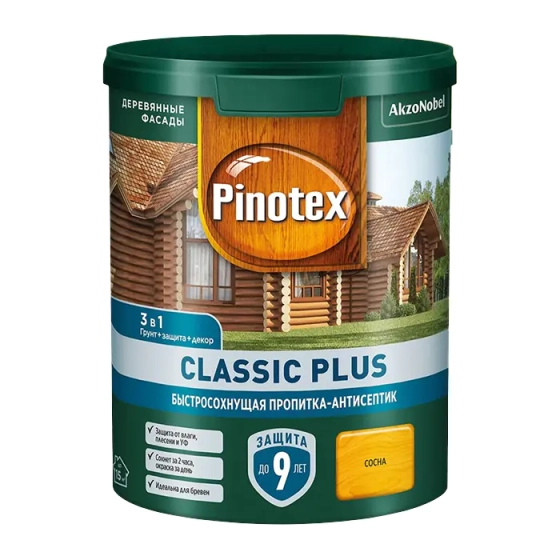 Пропитка-антисептик Pinotex (Omnitex) Classic Plus 3 в 1 (Сосна) 0,9 л