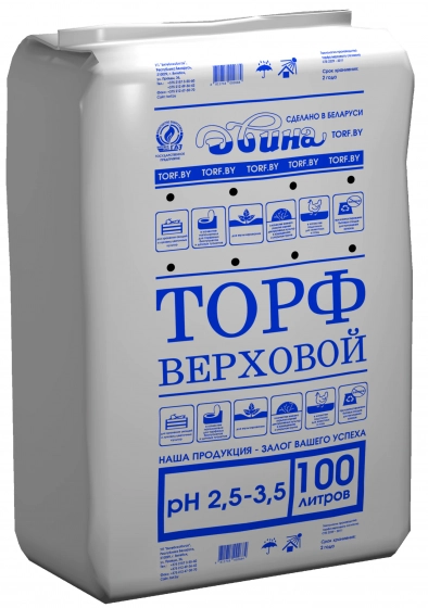 Торф верховой кипированный кислый Двина (pH 2,5 – 3,5) 100 л