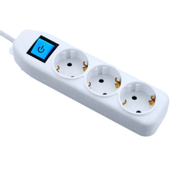 Удлинитель 1,5 м с выключателем 3 розетки с/з Electraline 62010 (белый)