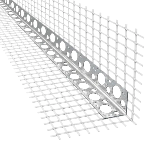 Угол фасадный алюминиевый с белой сеткой 7x7 см (3 м)