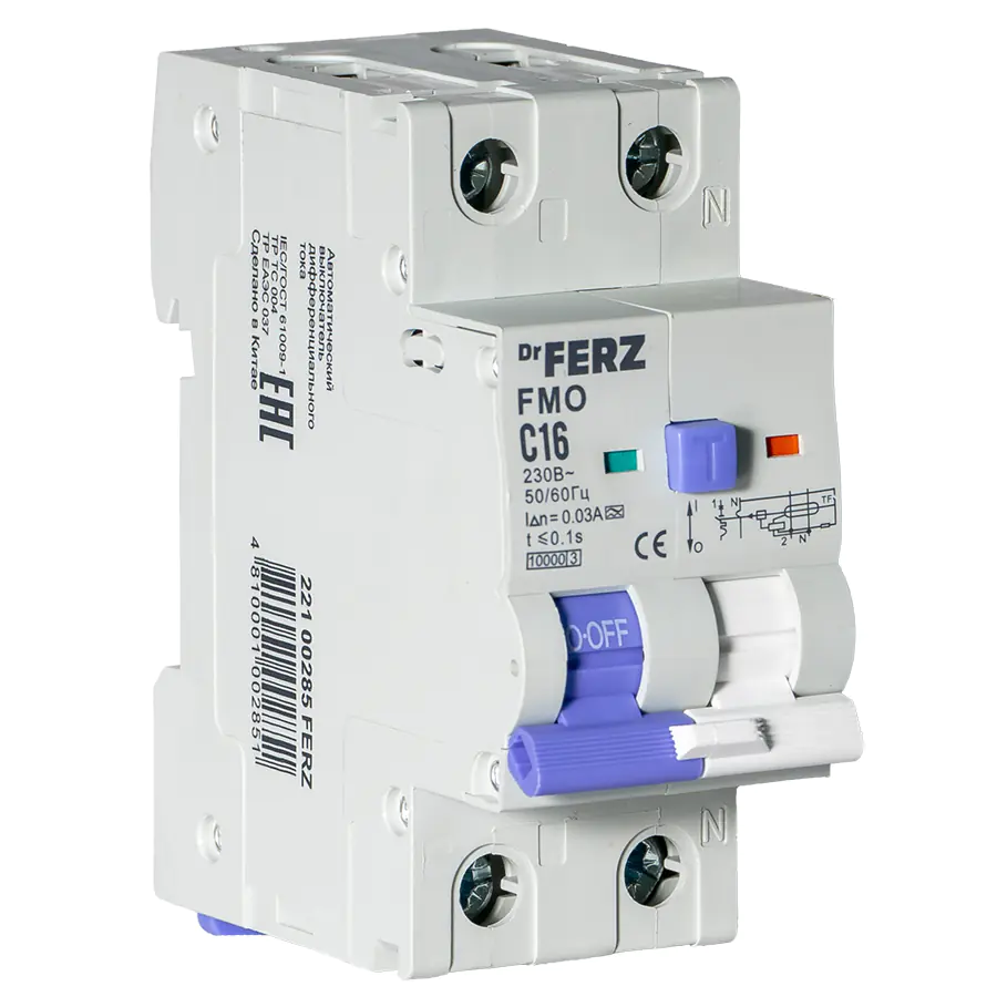 Дифавтомат DrFERZ FMO-EM-1P+N 10kA 16A/30mA тип А (00285)