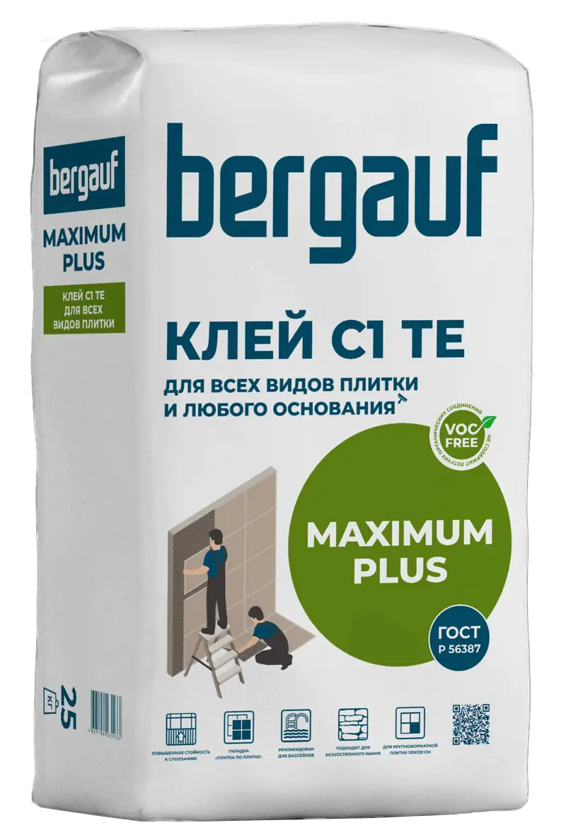 Клей для плитки эластичный Bergauf Maximum Plus, 25 кг
