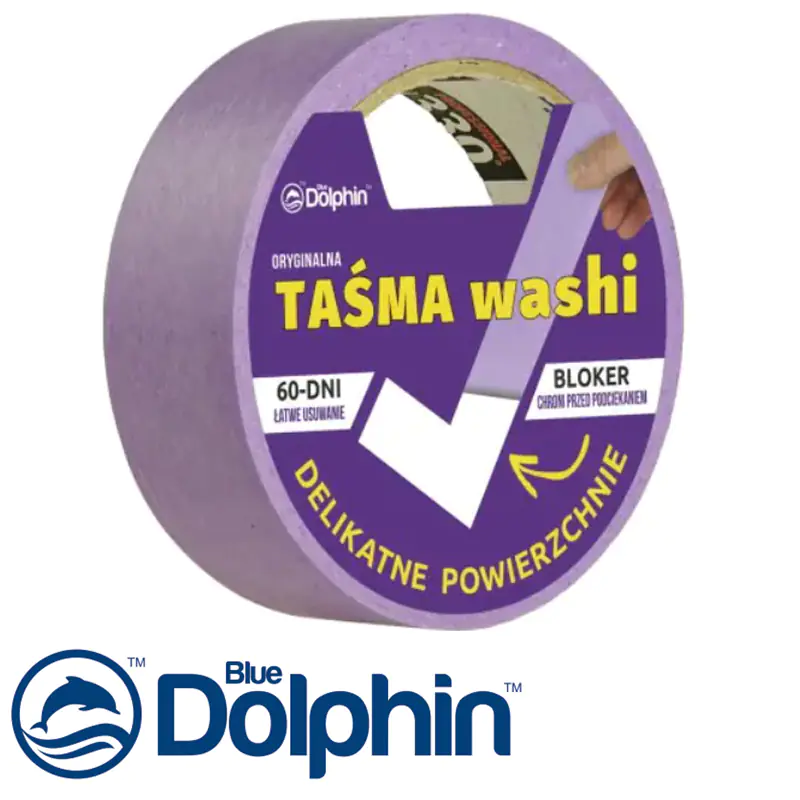 Лента малярная Blue Dolphin Washi 29 мм х 25 м для деликатных поверхностей (фиолетовая)