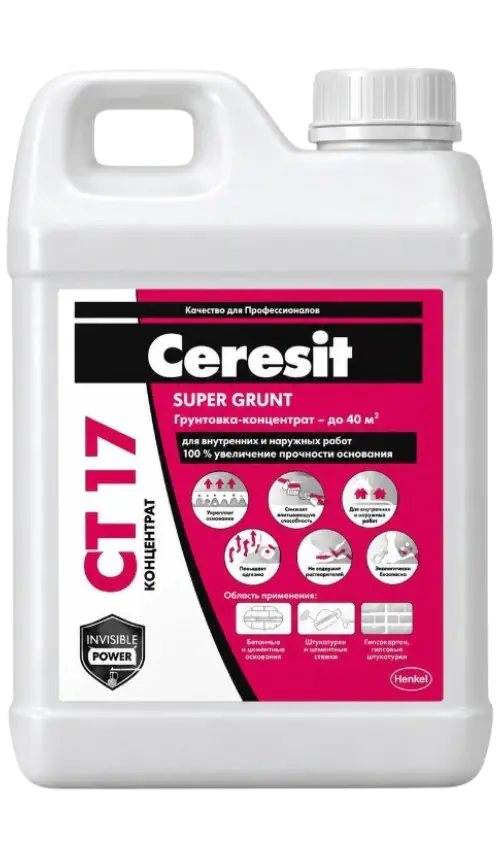 Грунтовка Ceresit CT-17 SUPER концентрат 1:1 бесцветная (белая) 2 л