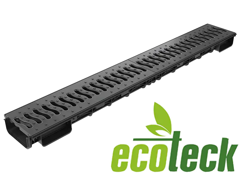 Лоток водоотводный 1000х153х57 с решеткой пластиковой (черный) Ecoteck