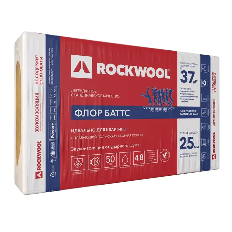 Тепло-звукоизоляция Rockwool Флор Баттс 25 мм (в пачке 4,8 м²)
