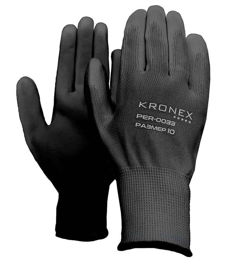 Перчатки нейлоновые Kronex Neuron-PU с полиуретановым покрытием черные PER-0033_1