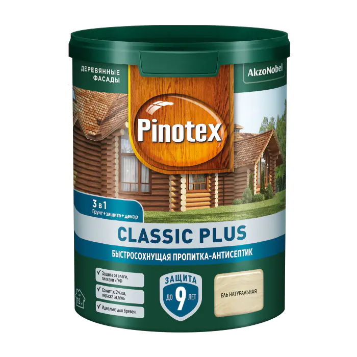 Пропитка-антисептик Pinotex (Omnitex) Classic Plus 3 в 1 (Ель натуральная) 0,9 л