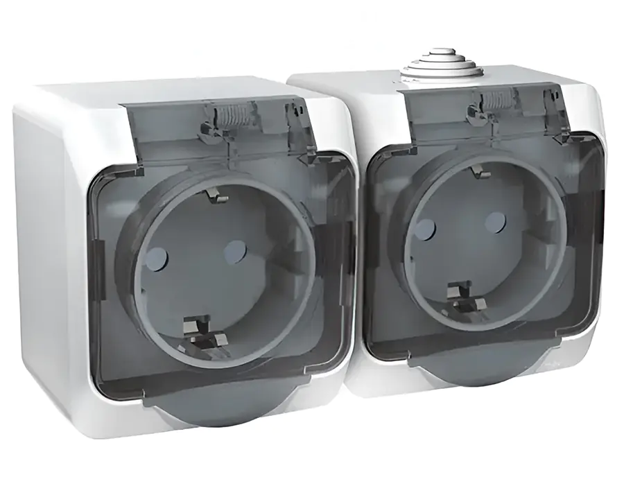 Розетка двойная с/з и шторками Systeme Electric Этюд PA16-244B