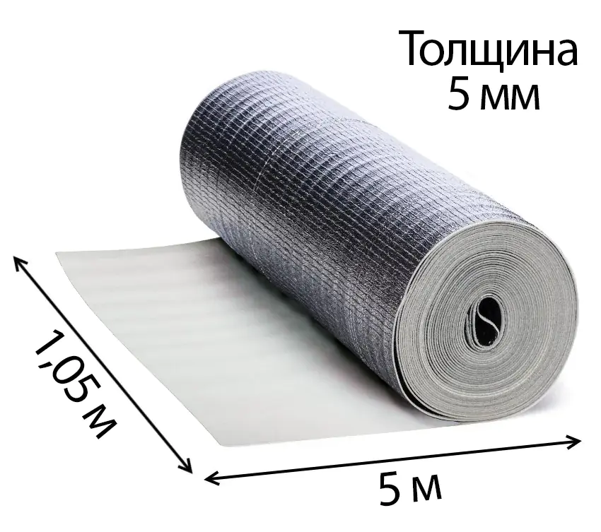 Теплоизоляция ТЕПОФОЛ 5 мм (тип А) металлизированная, рулон 5х1,05 м
